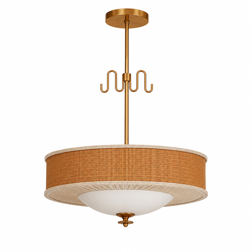Natural Rattan & Brass Pendant Light Mid-Century Woven Lamp