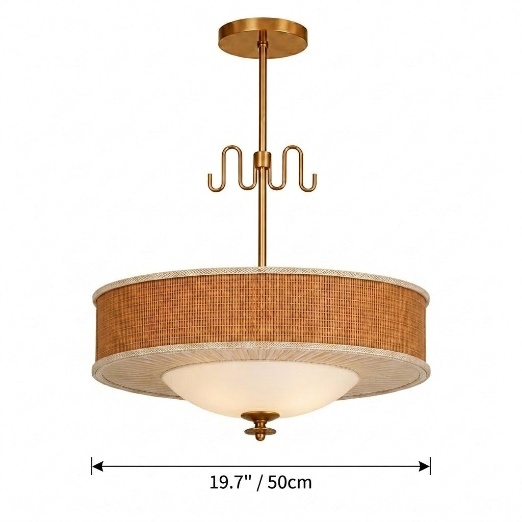 Natural Rattan & Brass Pendant Light Mid-Century Woven Lamp