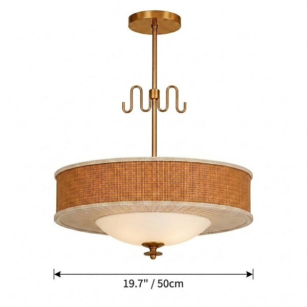Natural Rattan & Brass Pendant Light Mid-Century Woven Lamp