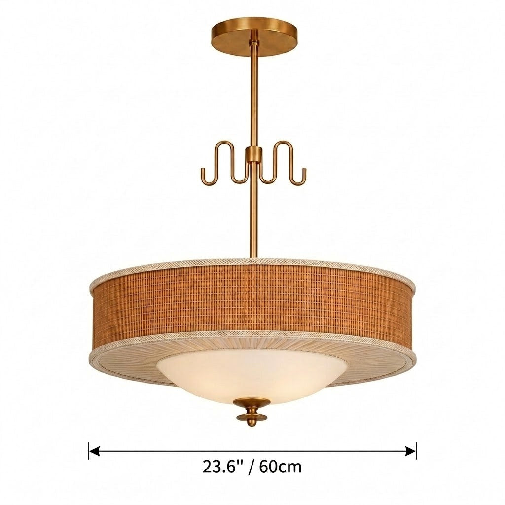 Natural Rattan & Brass Pendant Light Mid-Century Woven Lamp