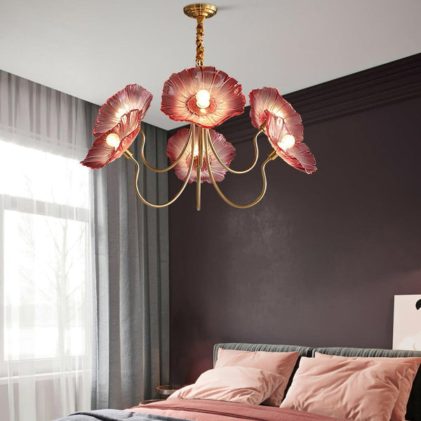 Modern Lotus Leaf Glass Living Room Chandelier Petal Glass Lamp