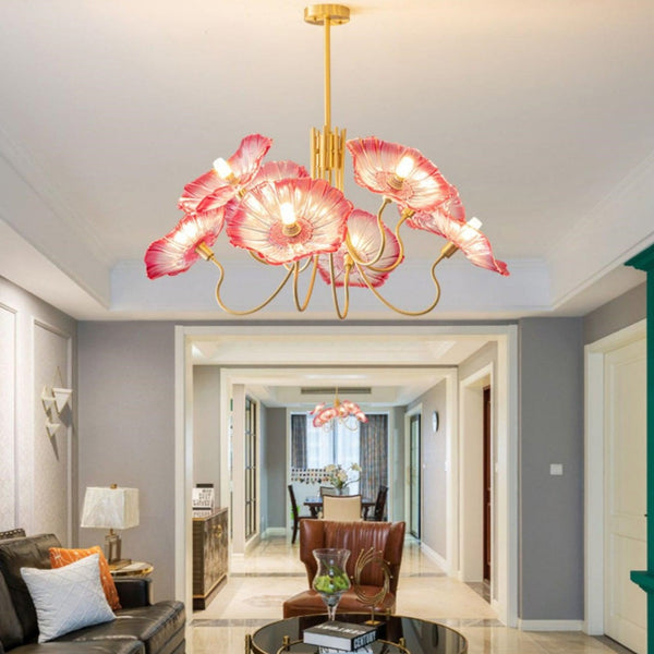 Modern Lotus Leaf Glass Living Room Chandelier Petal Glass Lamp