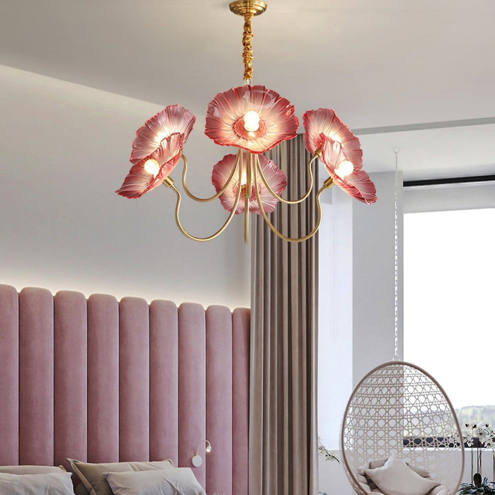 Modern Lotus Leaf Glass Living Room Chandelier Petal Glass Lamp