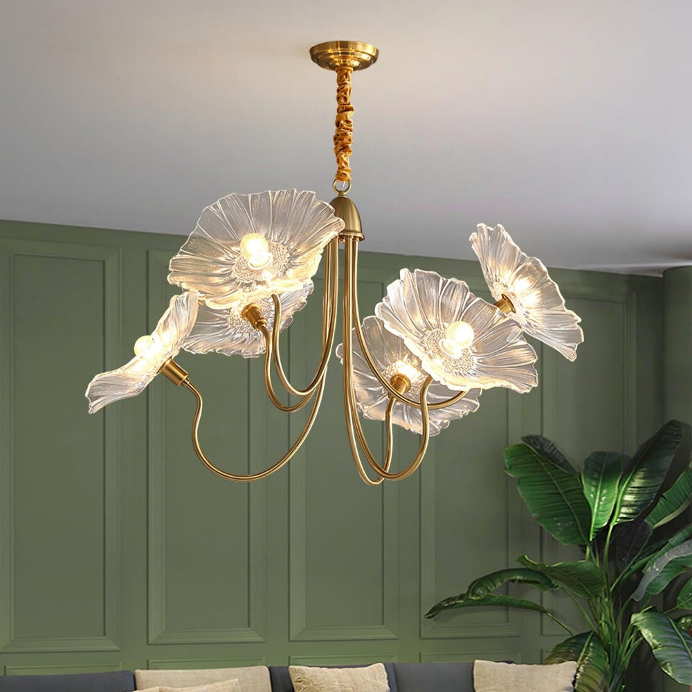 Modern Lotus Leaf Glass Living Room Chandelier Petal Glass Lamp