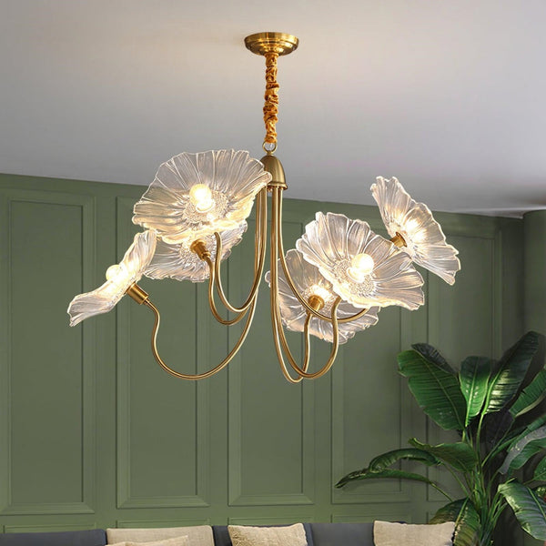 Modern Lotus Leaf Glass Living Room Chandelier Petal Glass Lamp