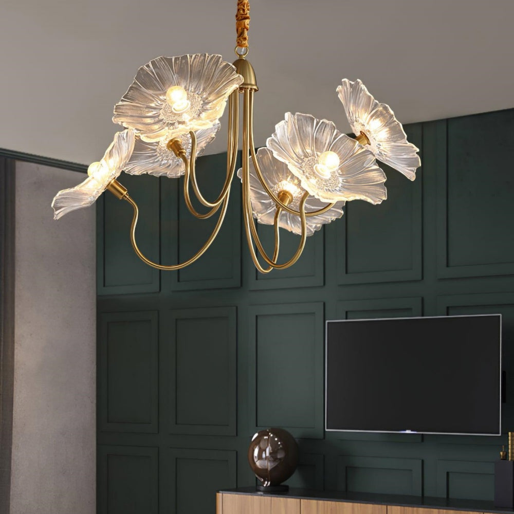 Modern Lotus Leaf Glass Living Room Chandelier Petal Glass Lamp