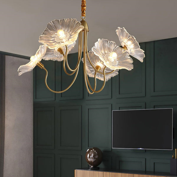Modern Lotus Leaf Glass Living Room Chandelier Petal Glass Lamp
