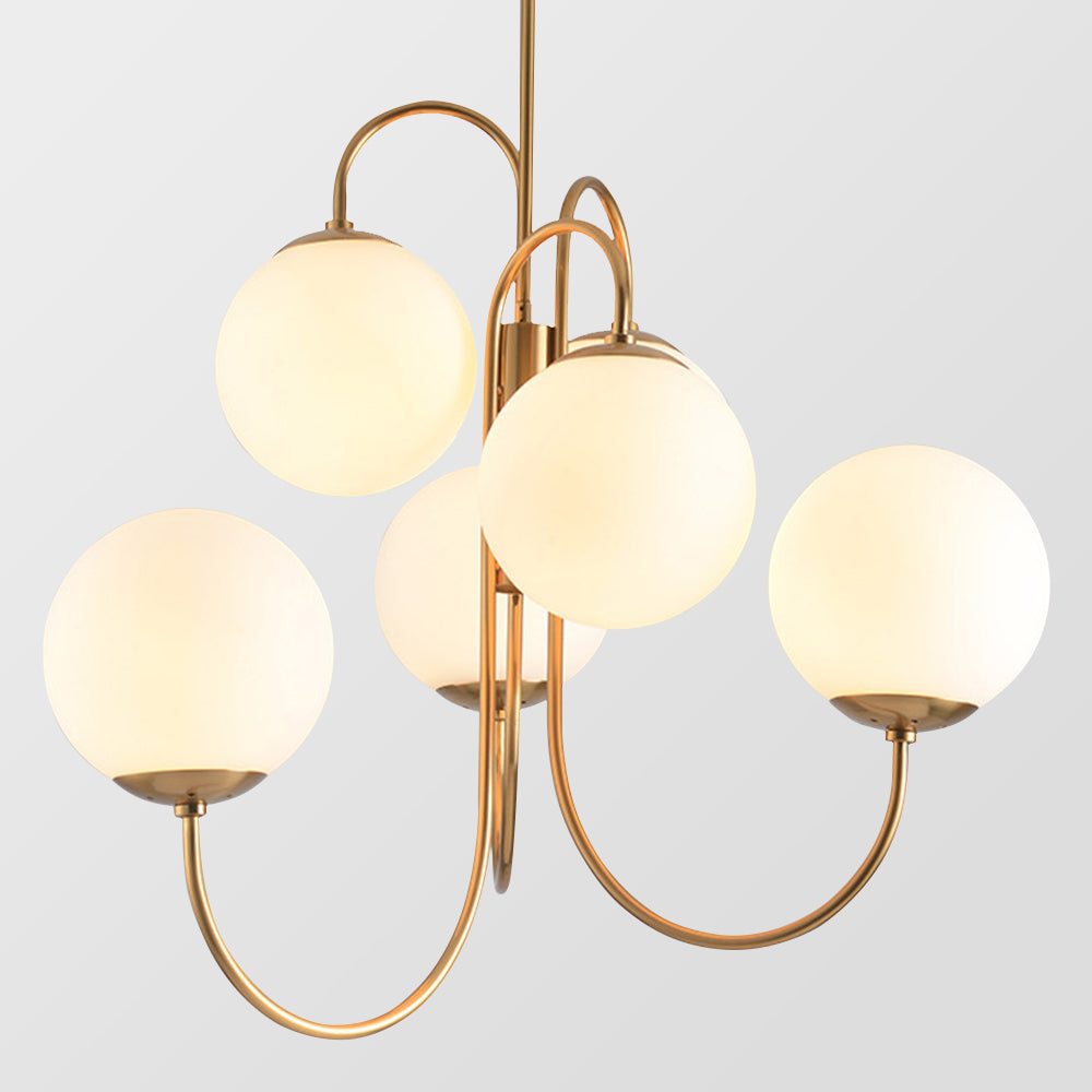 Metal Glass Gooseneck Chandelier Modern 6-Light Orb Light