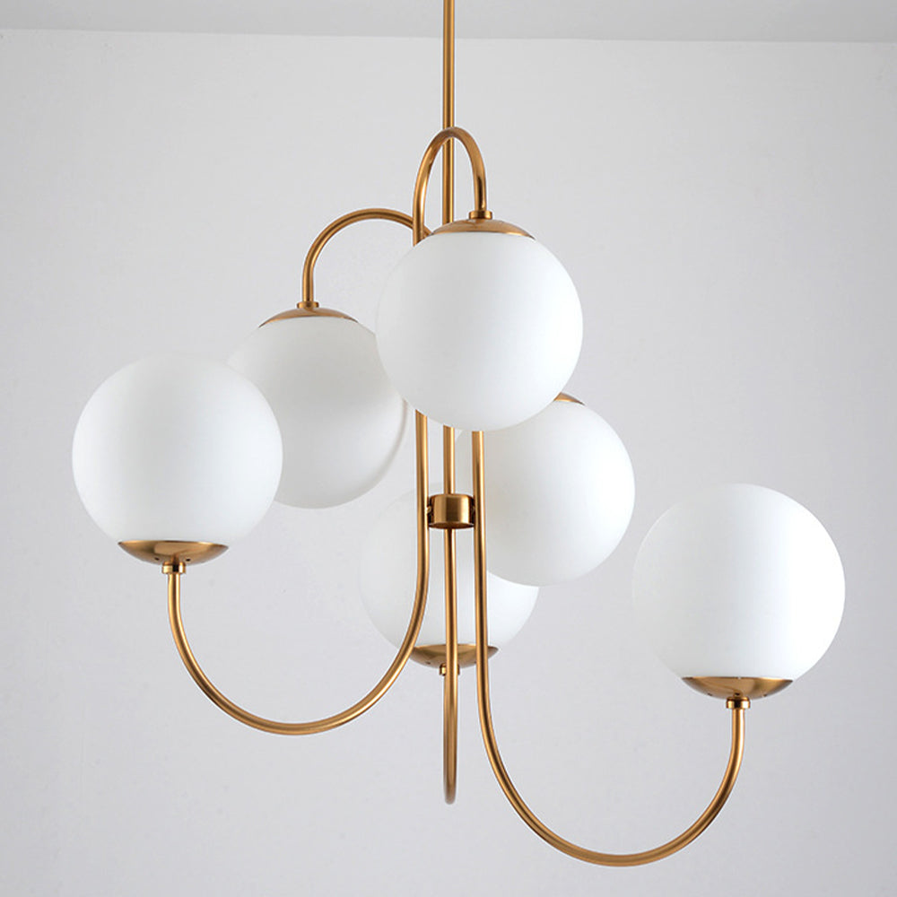 Metal Glass Gooseneck Chandelier Modern 6-Light Orb Light