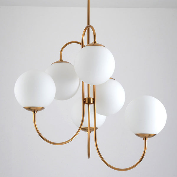 Metal Glass Gooseneck Chandelier Modern 6-Light Orb Light