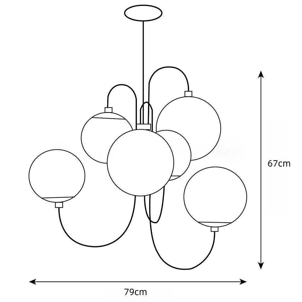 Metal Glass Gooseneck Chandelier Modern 6-Light Orb Light