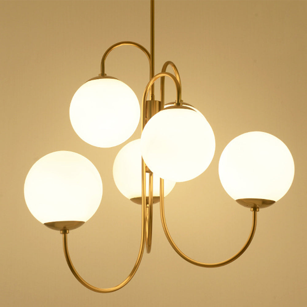 Metal Glass Gooseneck Chandelier Modern 6-Light Orb Light