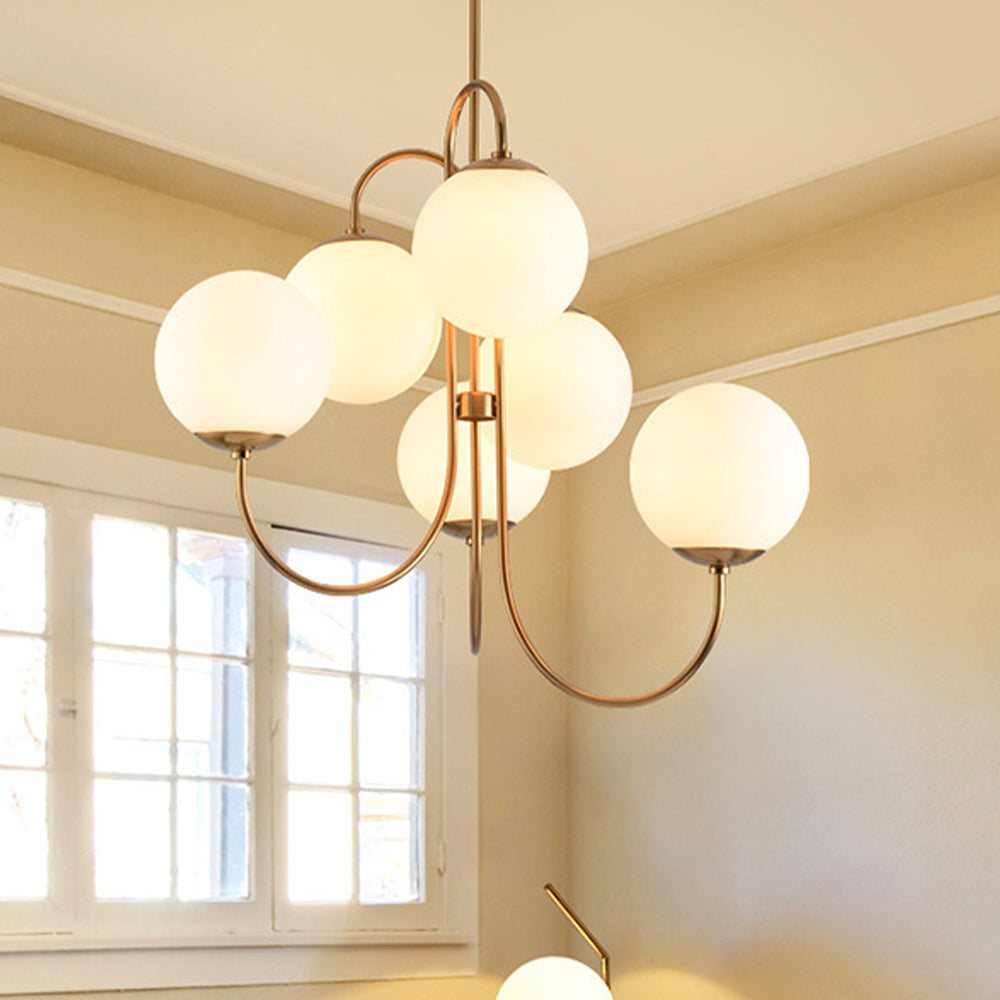 Metal Glass Gooseneck Chandelier Modern 6-Light Orb Light