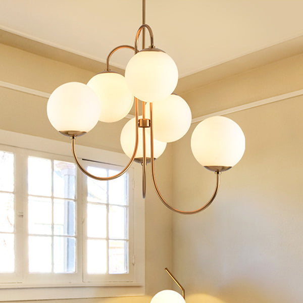 Metal Glass Gooseneck Chandelier Modern 6-Light Orb Light