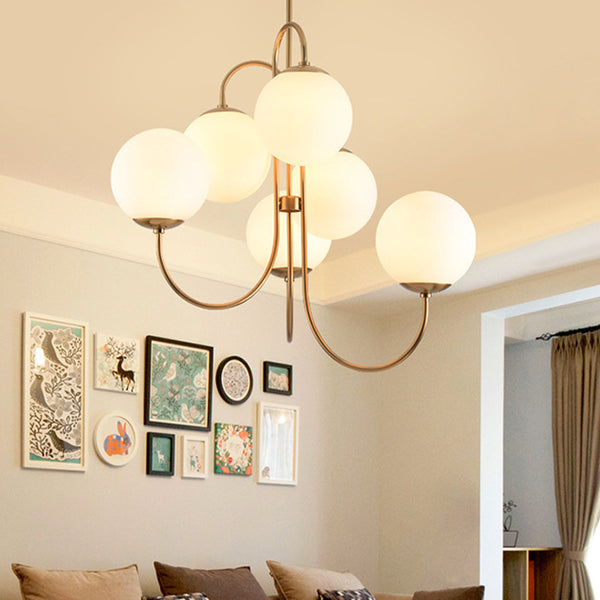 Metal Glass Gooseneck Chandelier Modern 6-Light Orb Light
