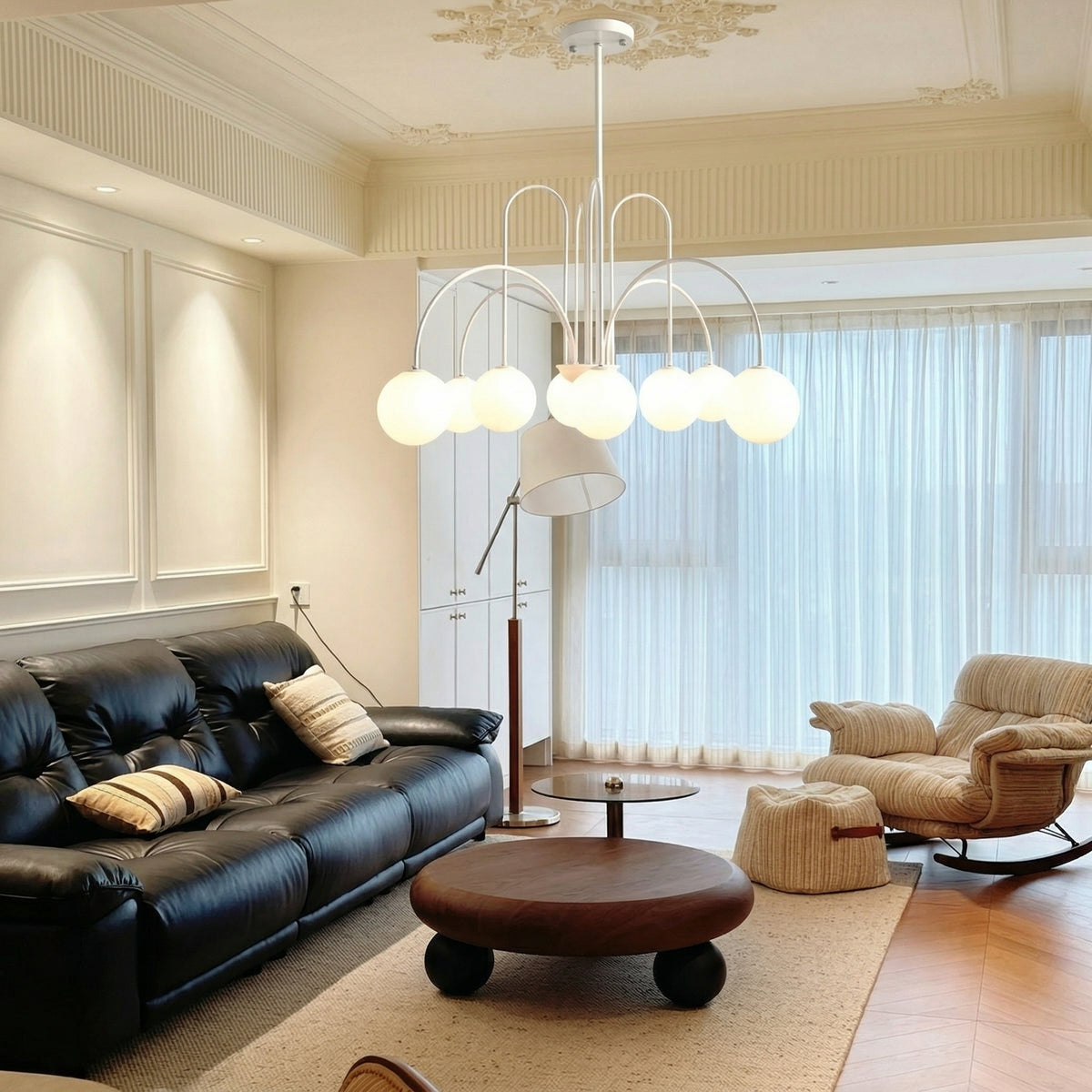 Modern Gooseneck Globe Chandelier Mid-Century Black Arched Pendant
