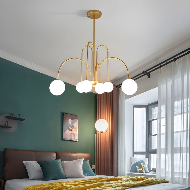 Modern Gooseneck Globe Chandelier Mid-Century Black Arched Pendant