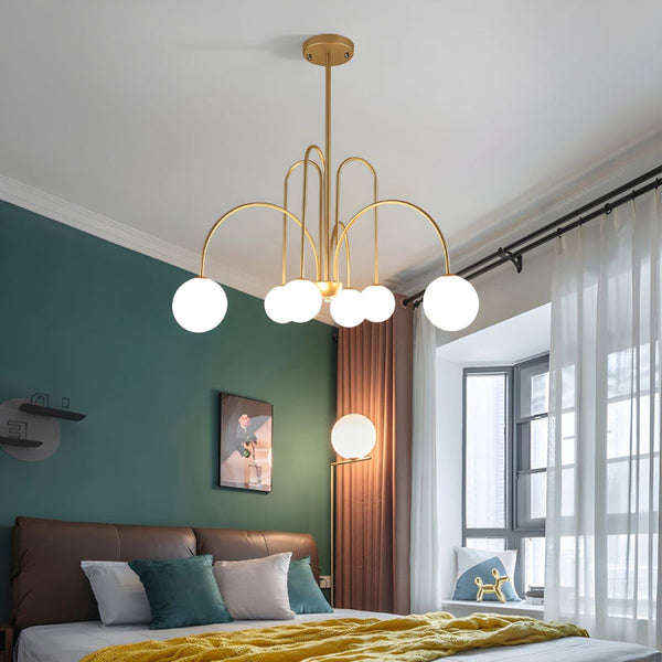 Modern Gooseneck Globe Chandelier Mid-Century Black Arched Pendant