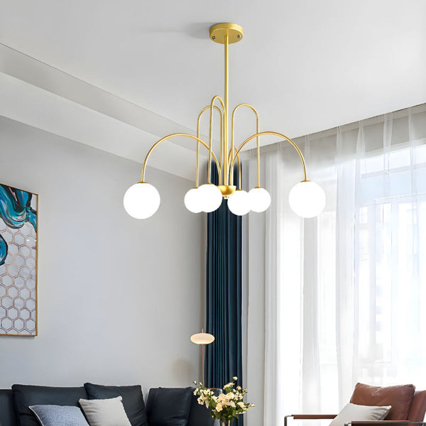 Modern Gooseneck Globe Chandelier Mid-Century Black Arched Pendant