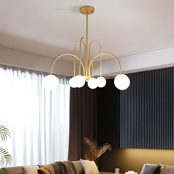 Modern Gooseneck Globe Chandelier Mid-Century Black Arched Pendant