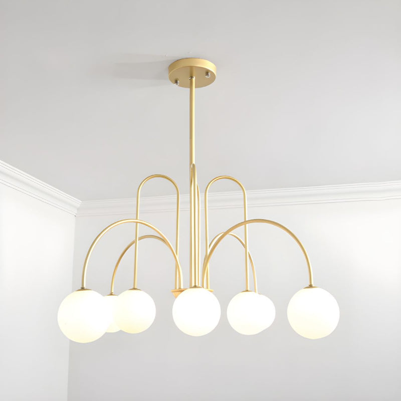 Modern Gooseneck Globe Chandelier Mid-Century Black Arched Pendant