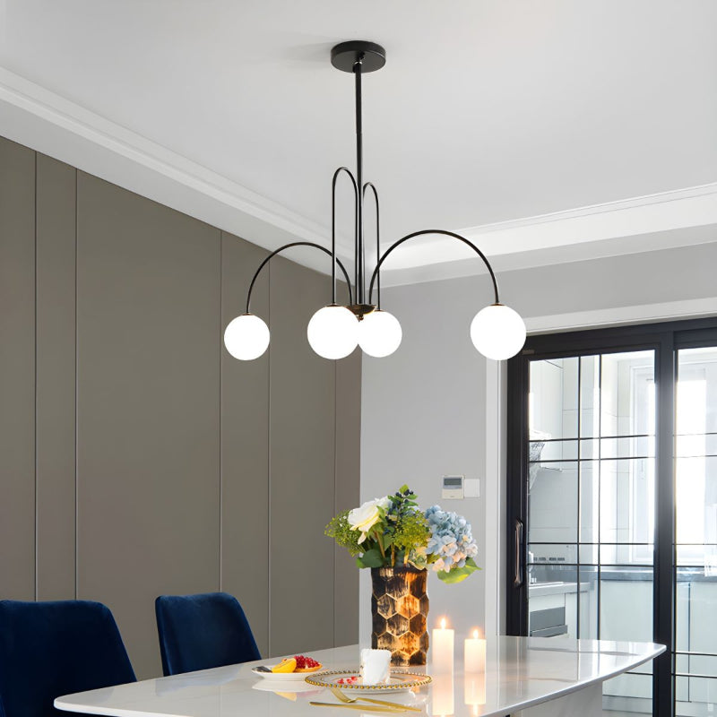Modern Gooseneck Globe Chandelier Mid-Century Black Arched Pendant
