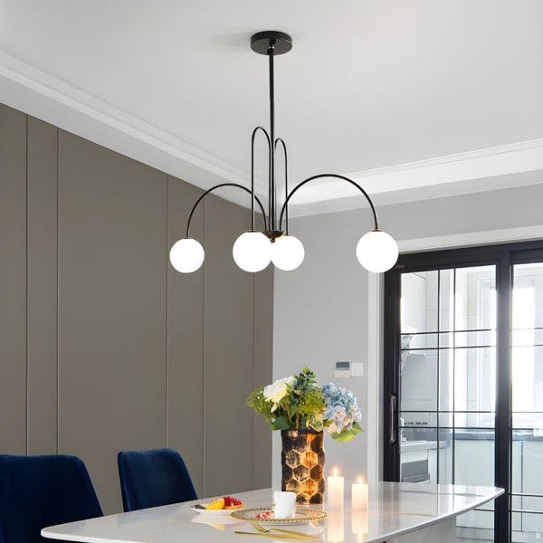 Modern Gooseneck Globe Chandelier Mid-Century Black Arched Pendant