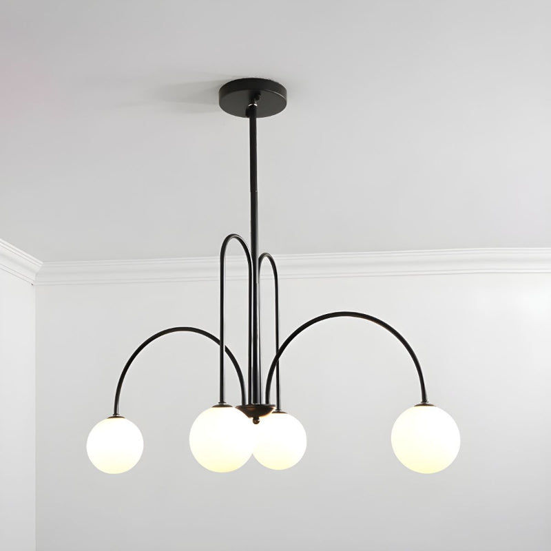 Modern Gooseneck Globe Chandelier Mid-Century Black Arched Pendant
