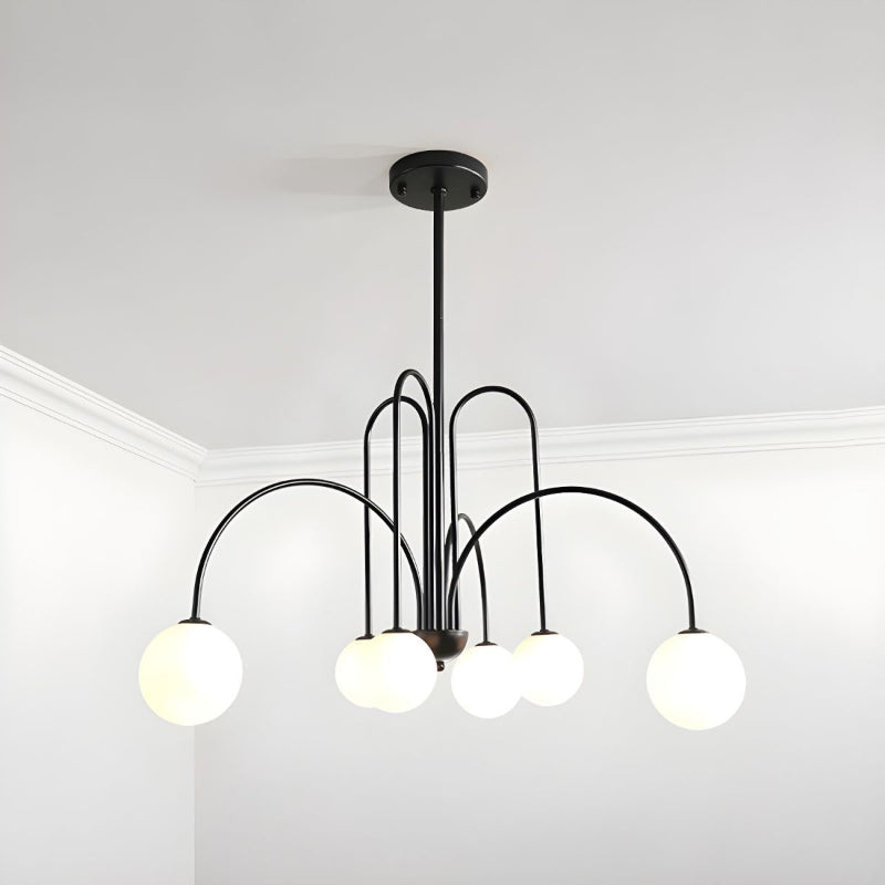 Modern Gooseneck Globe Chandelier Mid-Century Black Arched Pendant