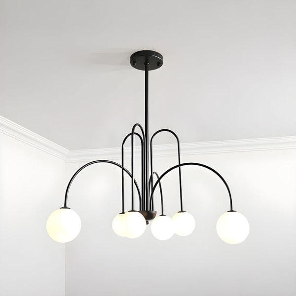 Modern Gooseneck Globe Chandelier Mid-Century Black Arched Pendant