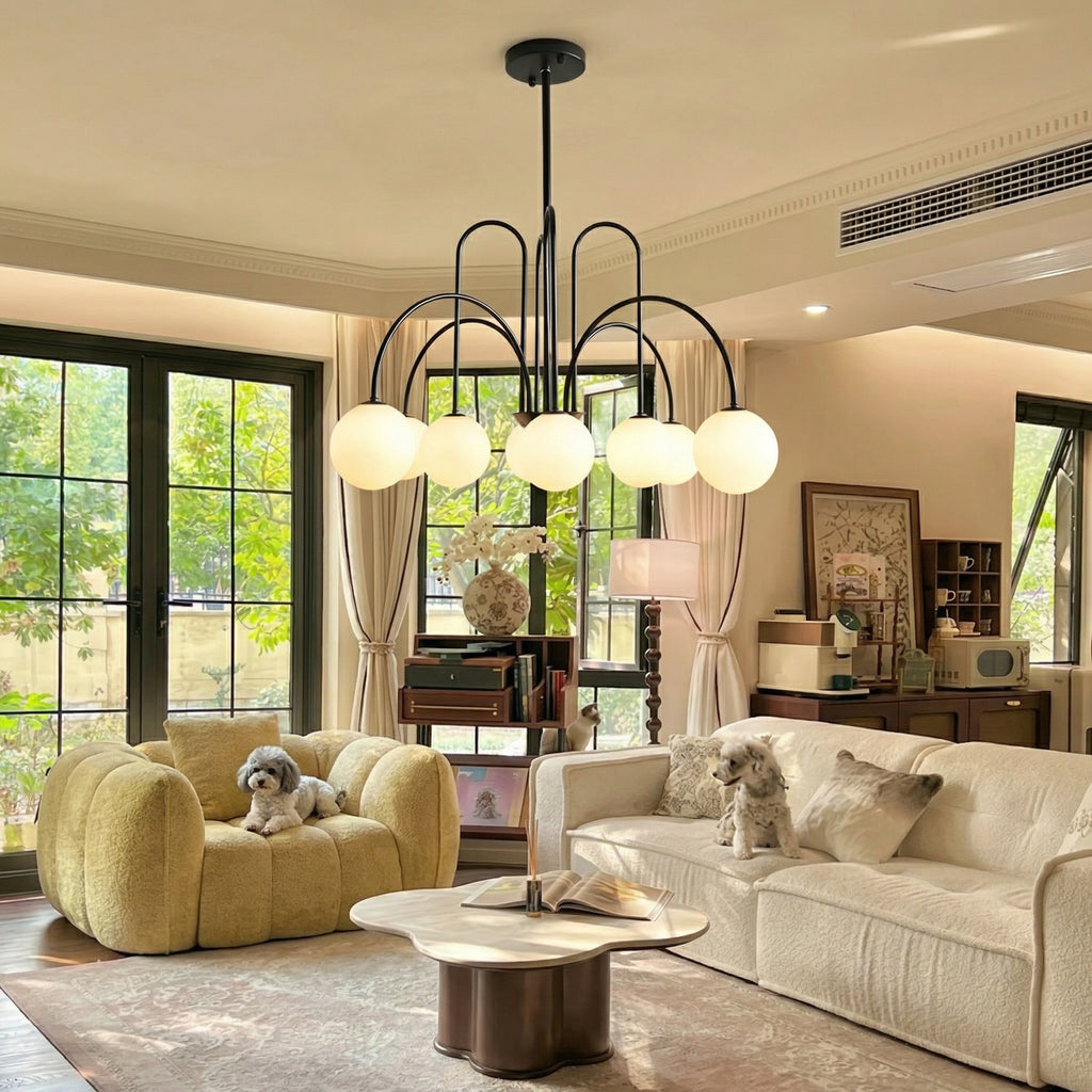 Modern Gooseneck Globe Chandelier Mid-Century Black Arched Pendant