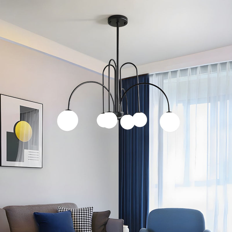 Modern Gooseneck Globe Chandelier Mid-Century Black Arched Pendant