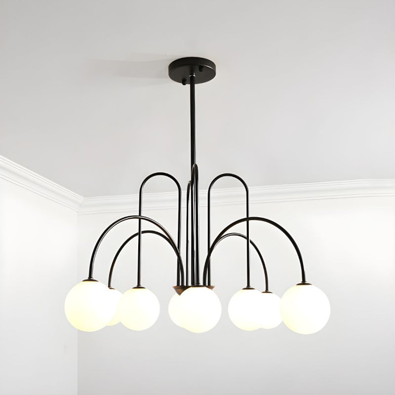 Modern Gooseneck Globe Chandelier Mid-Century Black Arched Pendant