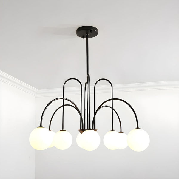 Modern Gooseneck Globe Chandelier Mid-Century Black Arched Pendant