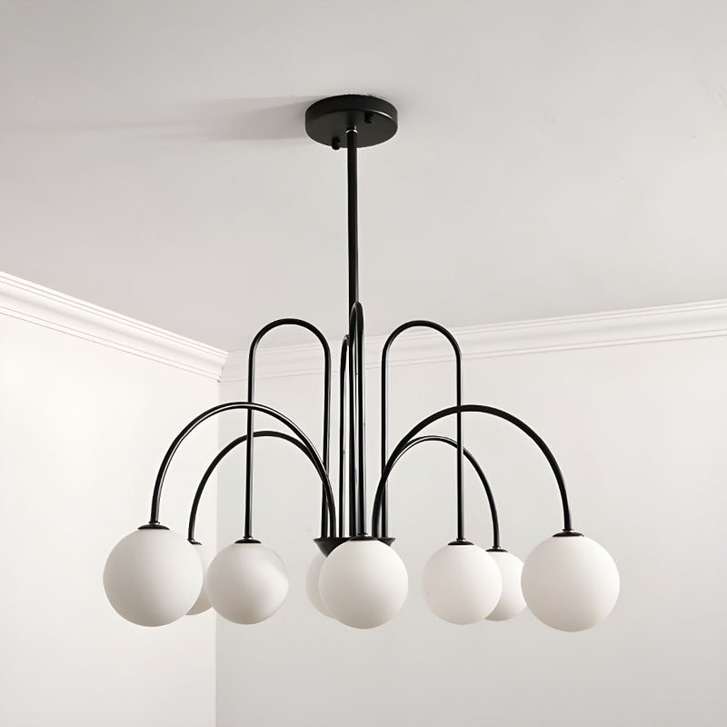 Modern Gooseneck Globe Chandelier Mid-Century Black Arched Pendant