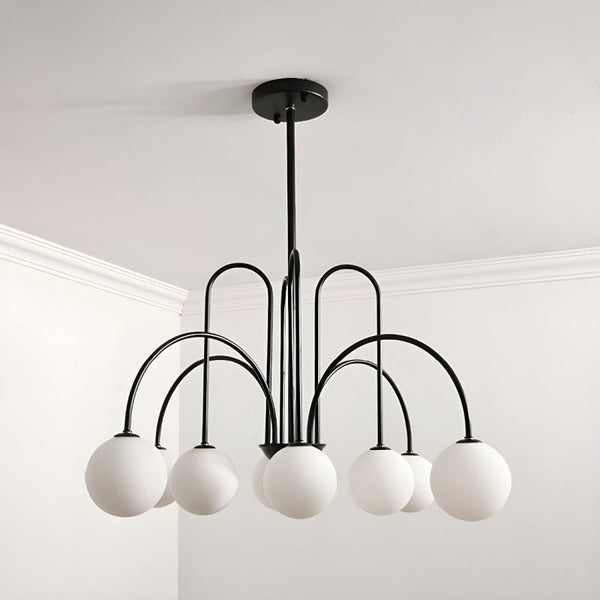 Modern Gooseneck Globe Chandelier Mid-Century Black Arched Pendant