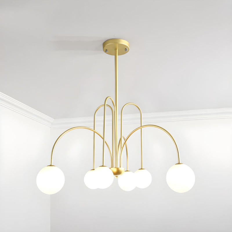 Modern Gooseneck Globe Chandelier Mid-Century Black Arched Pendant