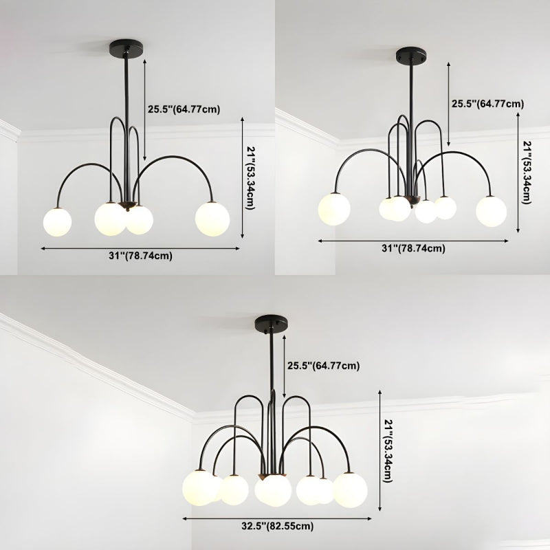 Modern Gooseneck Globe Chandelier Mid-Century Black Arched Pendant