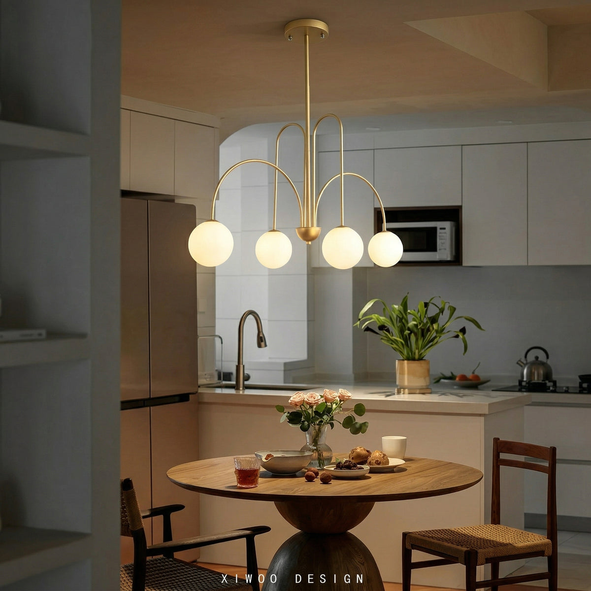 Modern Gooseneck Globe Chandelier Mid-Century Black Arched Pendant