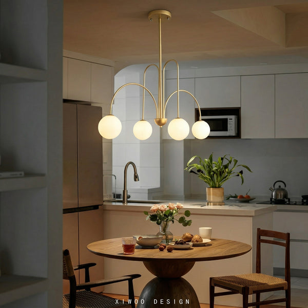 Modern Gooseneck Globe Chandelier Mid-Century Black Arched Pendant
