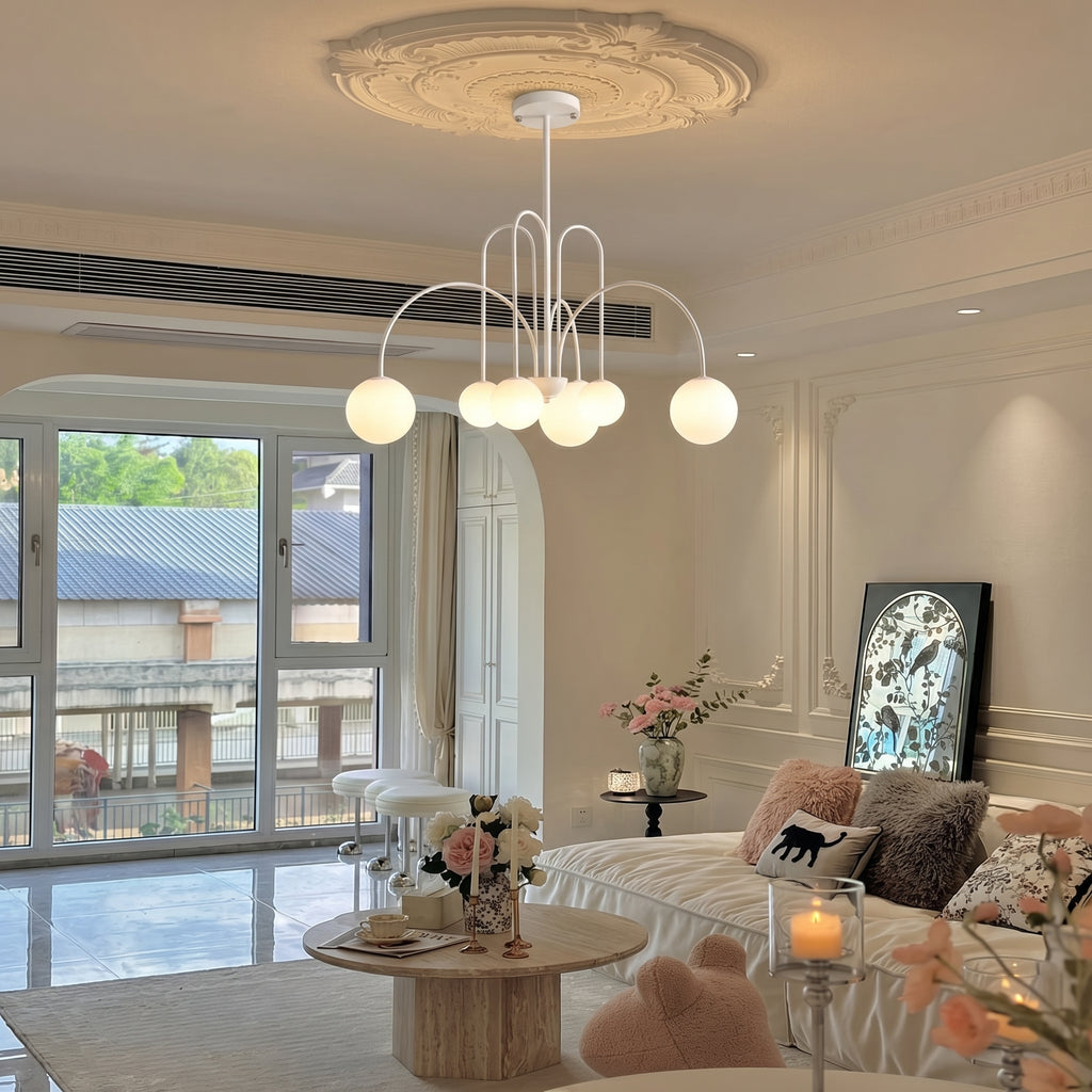 Modern Gooseneck Globe Chandelier Mid-Century Black Arched Pendant