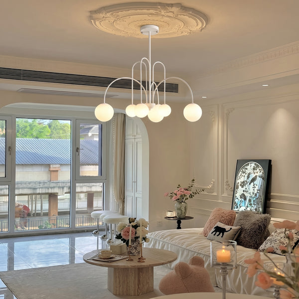 Modern Gooseneck Globe Chandelier Mid-Century Black Arched Pendant