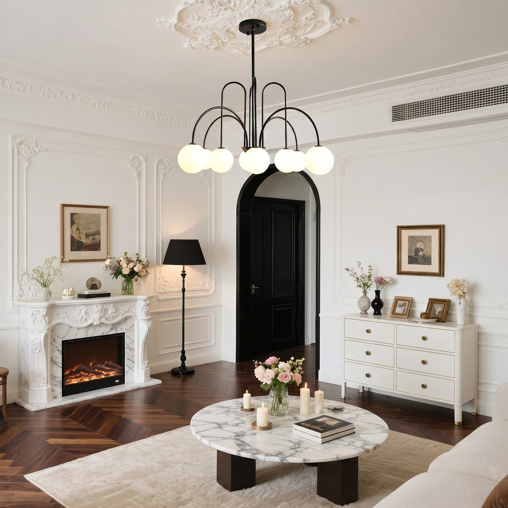 Modern Gooseneck Globe Chandelier Mid-Century Black Arched Pendant