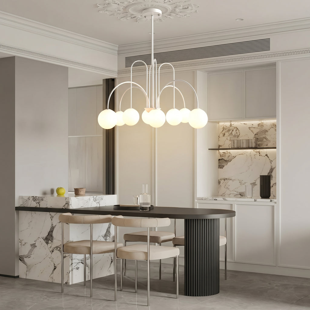 Modern Gooseneck Globe Chandelier Mid-Century Black Arched Pendant