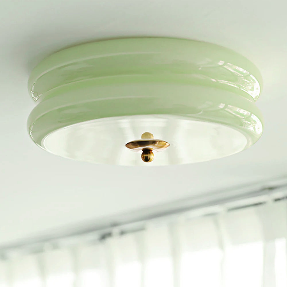 Art Deco Double-Tier Glass Flush Mount Retro Macaron Ceiling Light