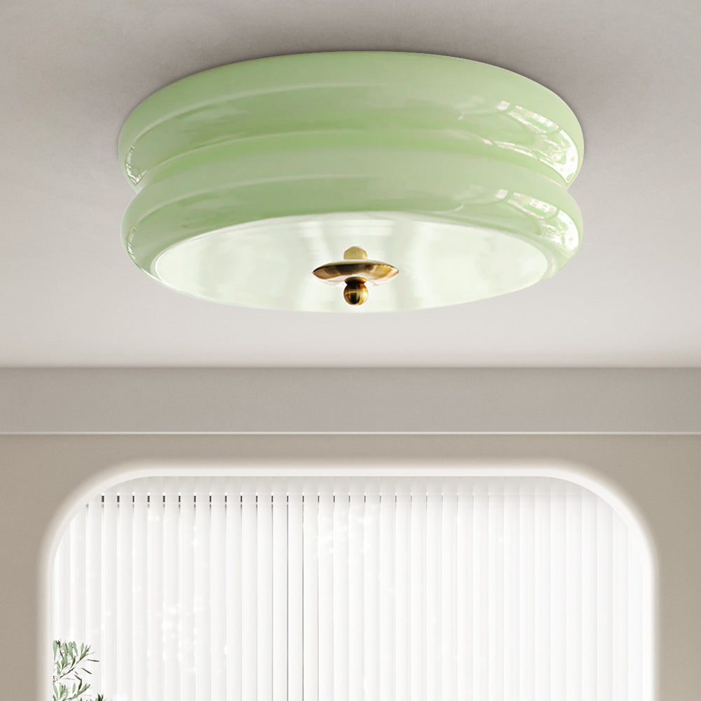 Art Deco Double-Tier Glass Flush Mount Retro Macaron Ceiling Light