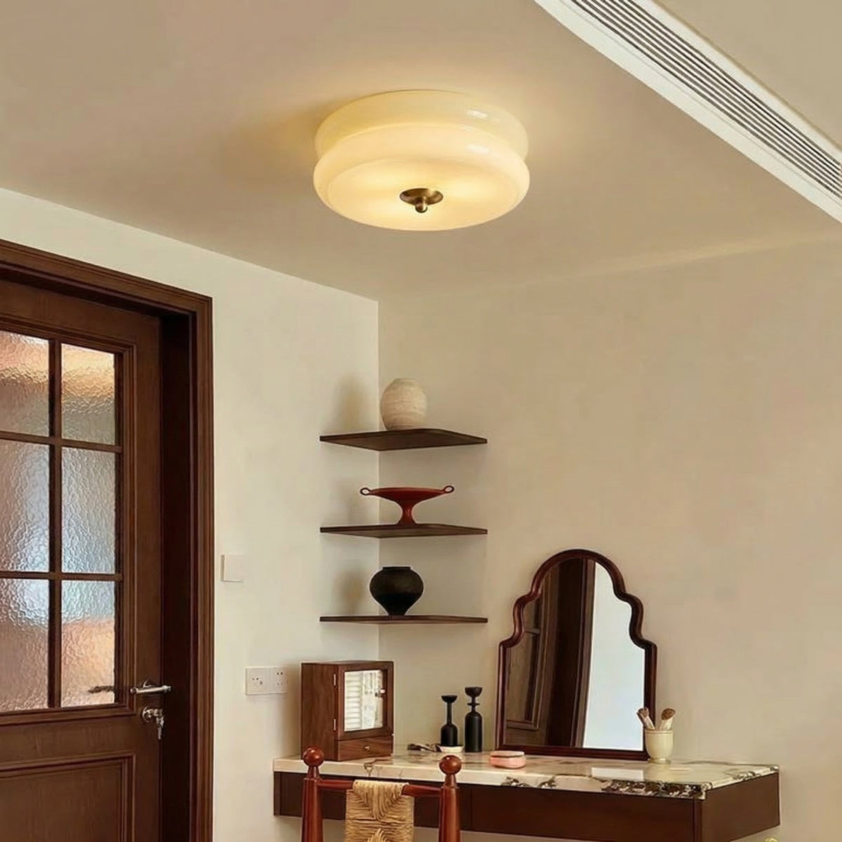 Art Deco Double-Tier Glass Flush Mount Retro Macaron Ceiling Light