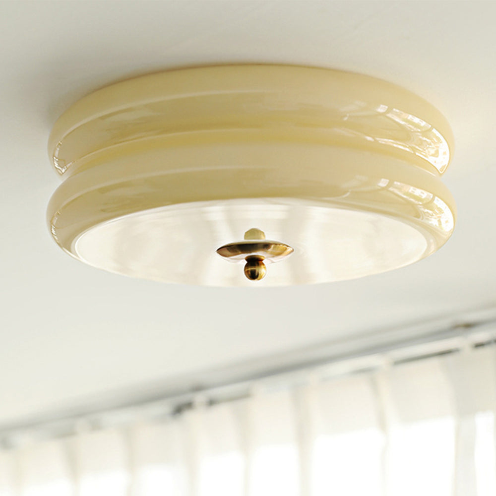 Art Deco Double-Tier Glass Flush Mount Retro Macaron Ceiling Light