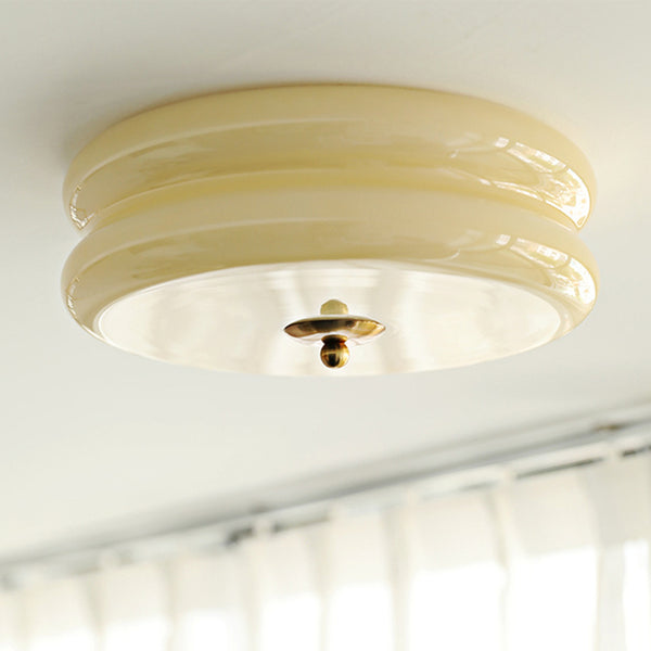 Art Deco Double-Tier Glass Flush Mount Retro Macaron Ceiling Light