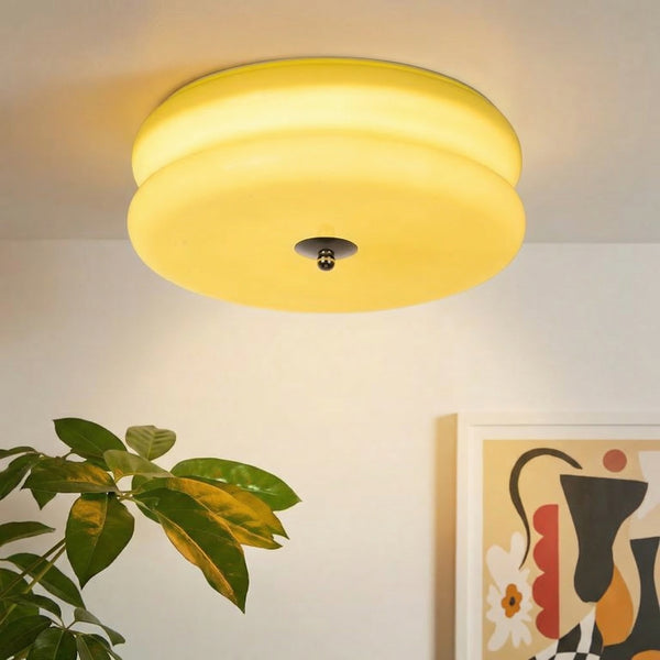 Art Deco Double-Tier Glass Flush Mount Retro Macaron Ceiling Light